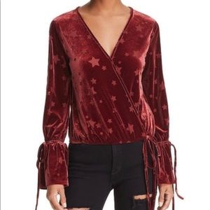 Vintage Havana Red Velvet Wrap Star Pattern Long Sleeve Top